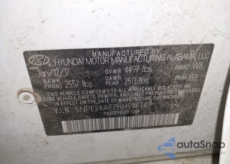 2017 Hyundai Sonata Se from USA, damaged, VIN 5NPE24AF7HH546349